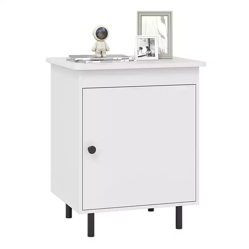 Mid-Century Modern Nightstand with Door and Heavy-Duty Metal Legs for Bedroom