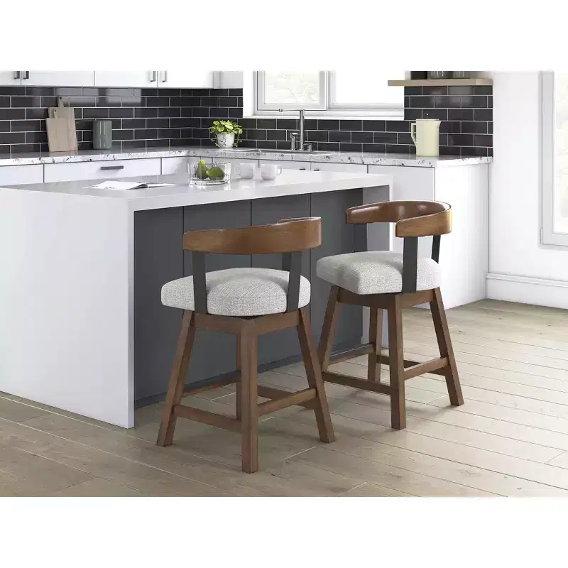 Signature Design by Ashley Ralene Counter Height Upholstered Swivel Barstools, Set of 2, Medium Brown