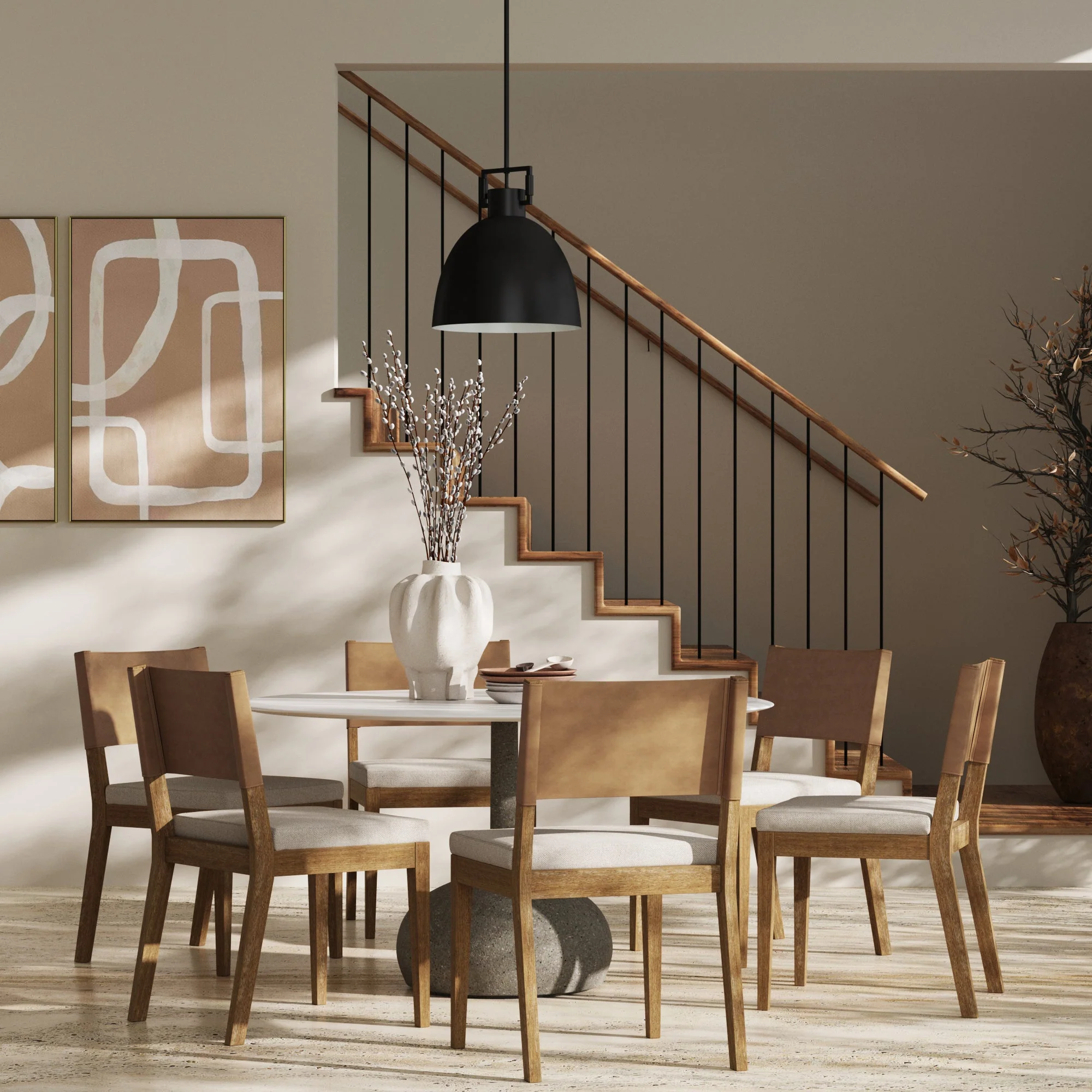 Wood & Faux Leather Dining Chairs Light Brown