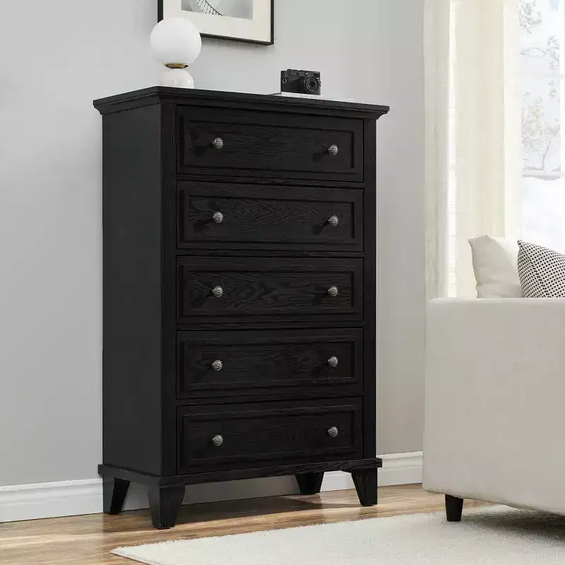 5 Drawer Dresser for Bedroom, 48'' Tall Skinny Farmhouse Chest of Drawers, Narrow Wood Dresser for Closet Living Room Apartments