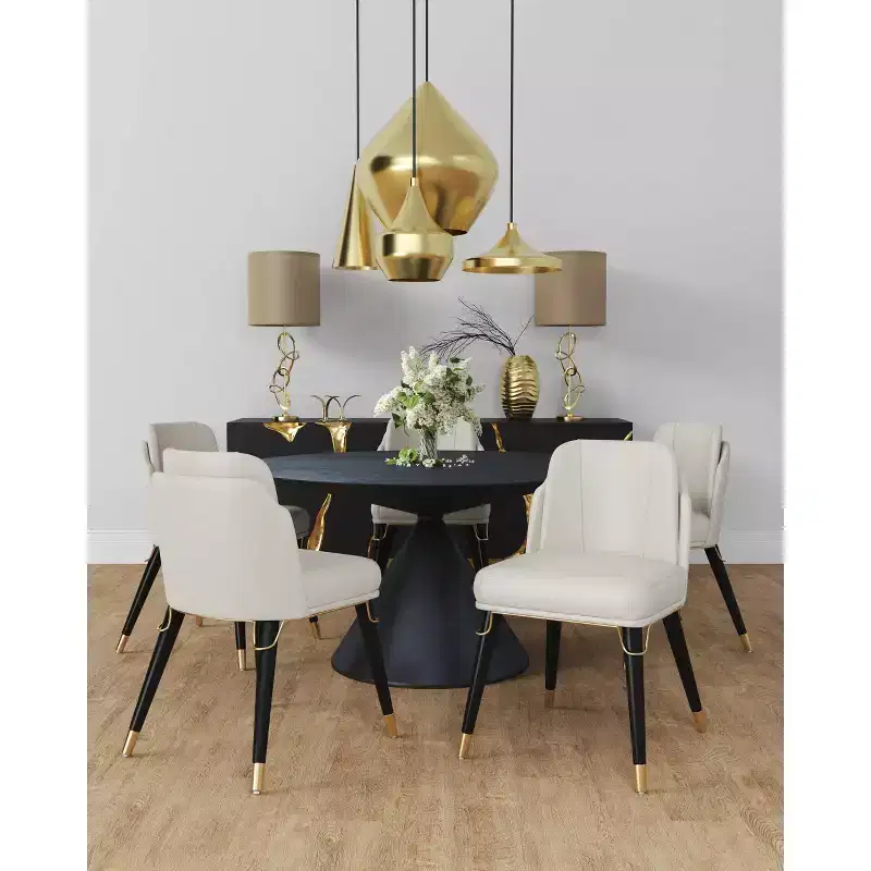 Manhattan Comfort Set of 2 Estelle Faux Leather Dining Chairs Cream: Upholstered, Wood Legs, No Assembly Required