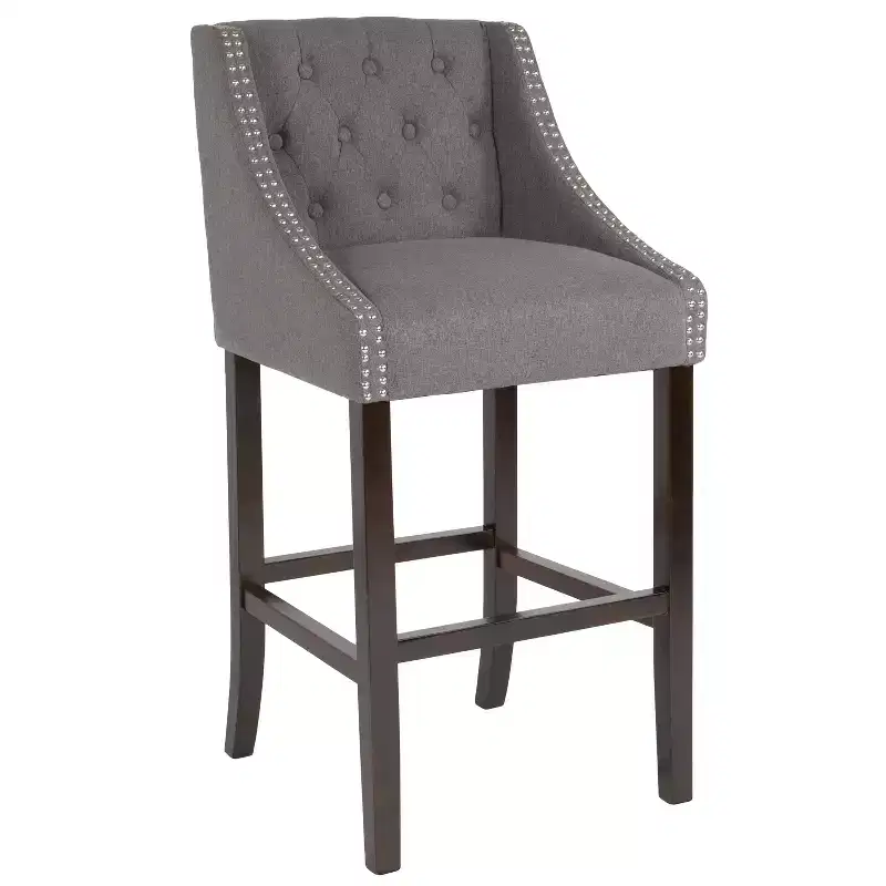 Merrick Lane Upholstered Barstool 30 High Transitional Tufted Barstool with Accent Nail Trim