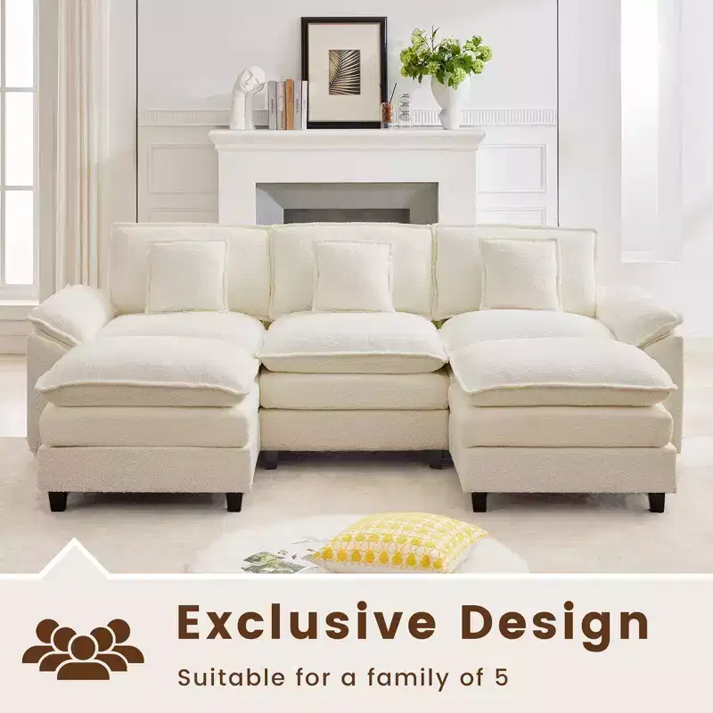Likepay 105.9 in. Chenille Fabric 5 seat Sectional Sofa with 2 Ottomans