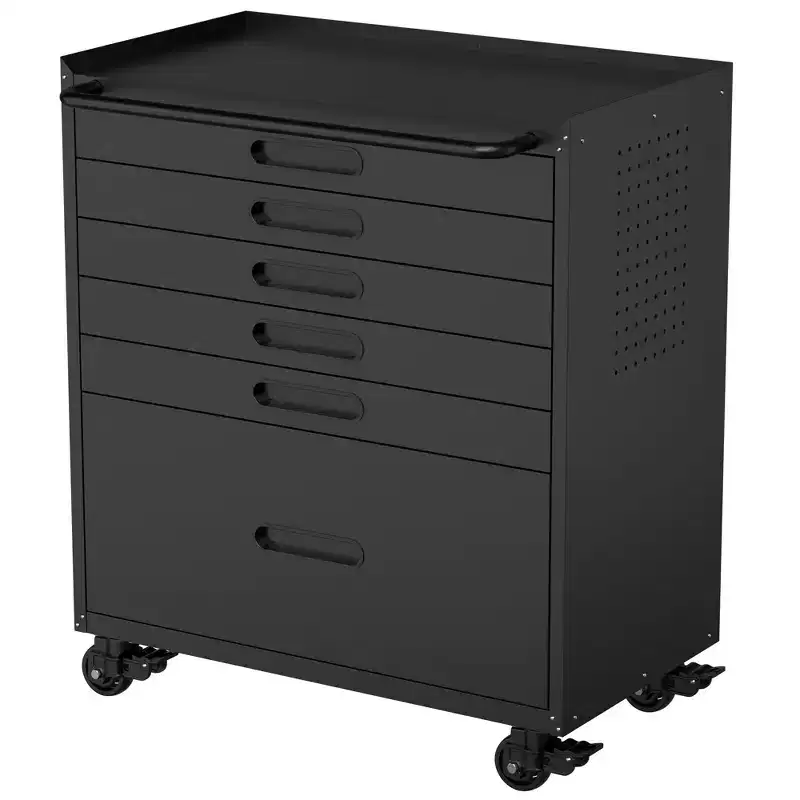 34 6-Drawer Rolling Tool Chest - Heavy-Duty Steel Mobile Garage Cabinet & Small Parts Storage Organizer, Black