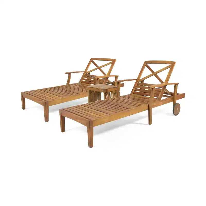 Christopher Knight Home Perla Outdoor Acacia Wood 3 Piece Adjustable Chaise Lounge Chat Set, Teak