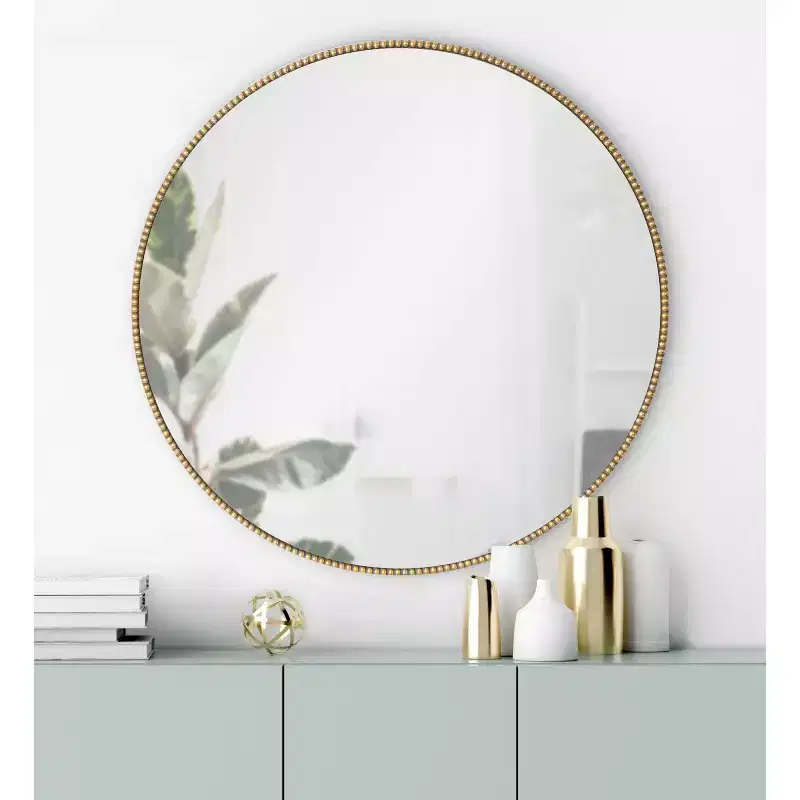 Round Beaded Accent Wall Mirror, Gold, 27.99