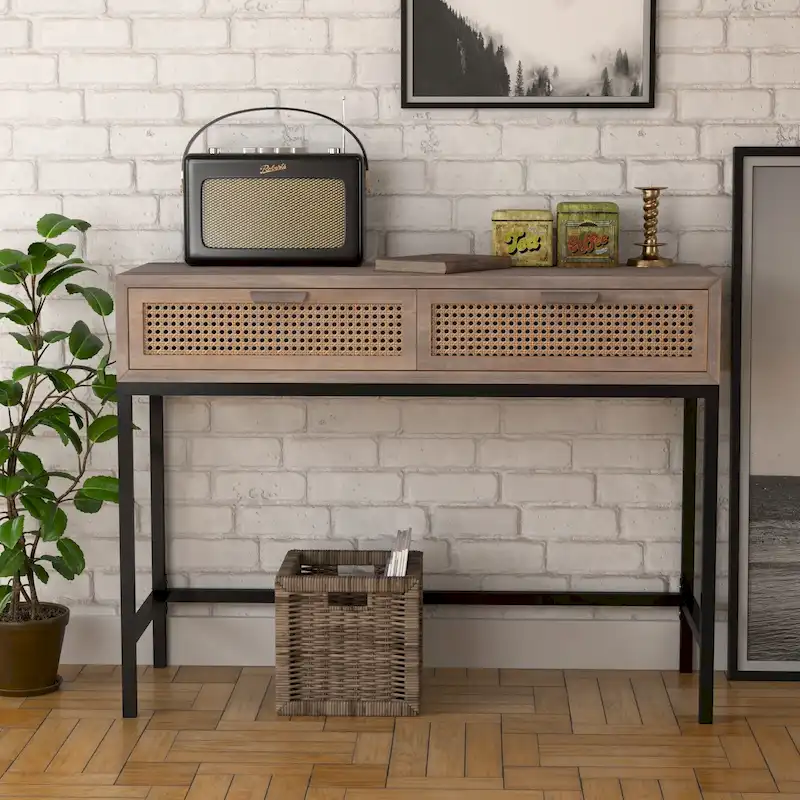 COZAYH 44 Woven Front Modern Farmhouse Console Table Sofa