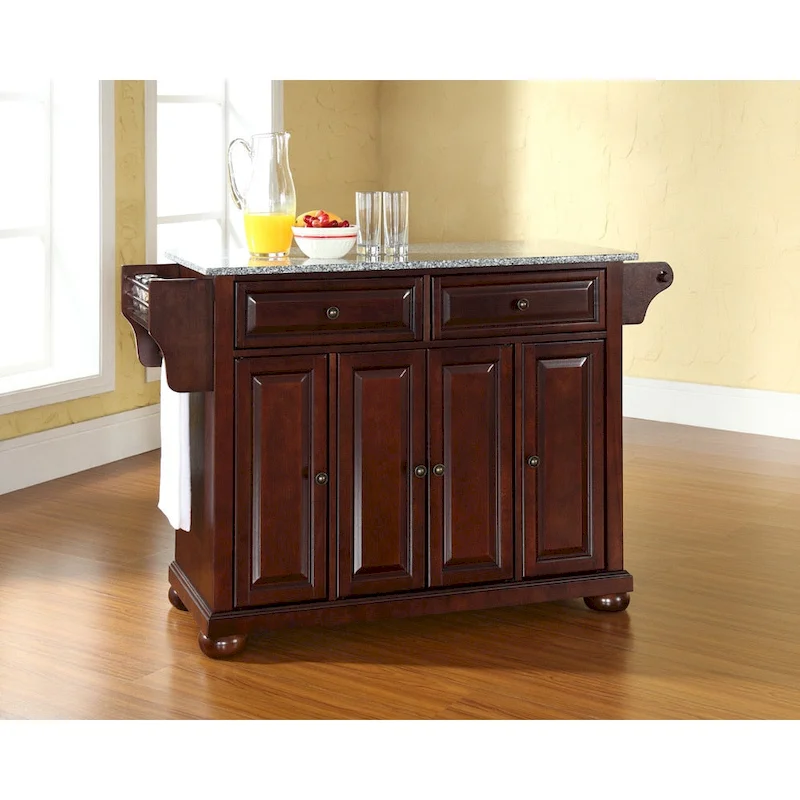 Crosley Alexandria Solid Granite Top Kitchen Island in Vintage Mahogany Finish - 18d x 51.5w x 34h