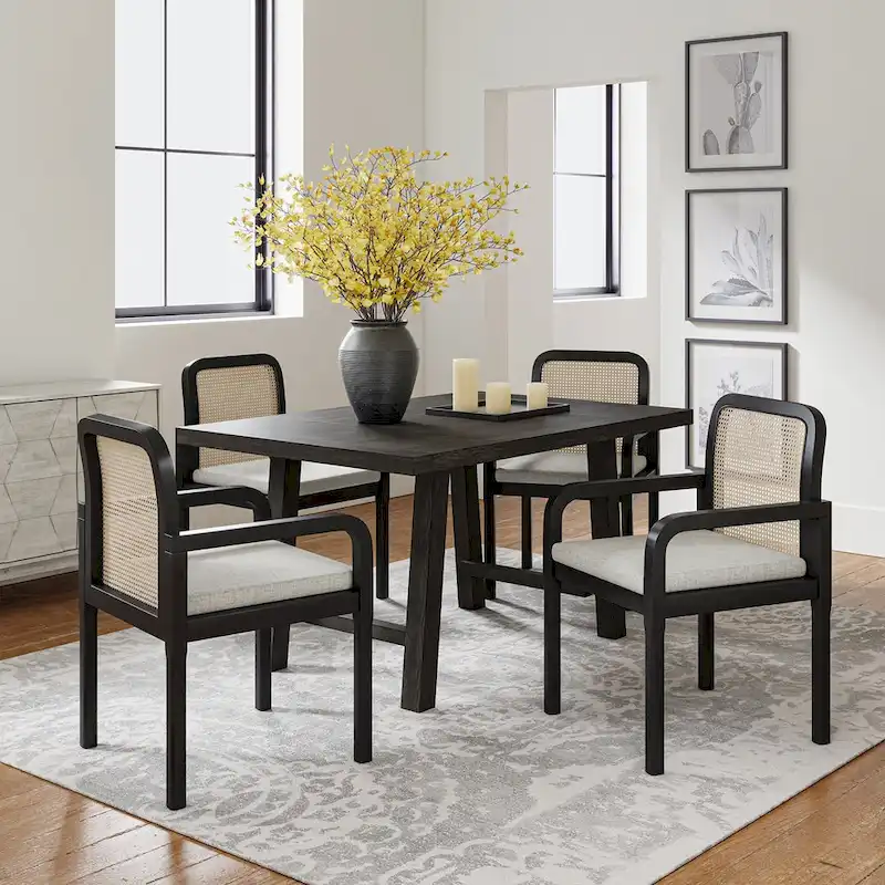 Modern Rattan Back Dining Chair with Removable Cushion | Boho Style | Set Available