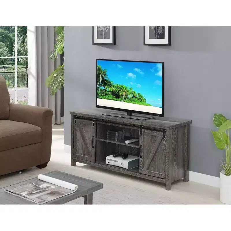 Blake Barn Door TV Stand for TVs up to 55 with Shelves and Sliding Cabinets - Breighton Home