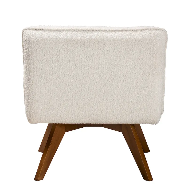 Darielle Japandi Cream Boucle Fabric and Walnut Brown Finished Rubberwood Accent Chair