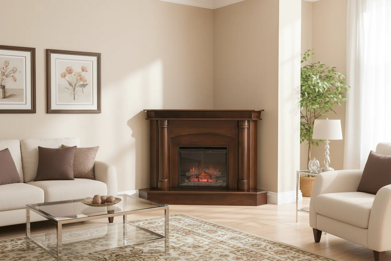 Solid Wood Corner Electric Fireplace Mantel with Remote Control