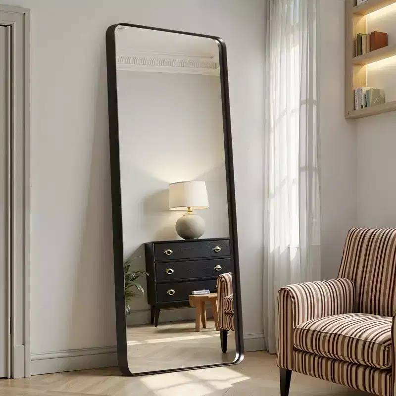 71-Inch Full Length Mirror with Aluminum Alloy Frame – Freestanding, Black
