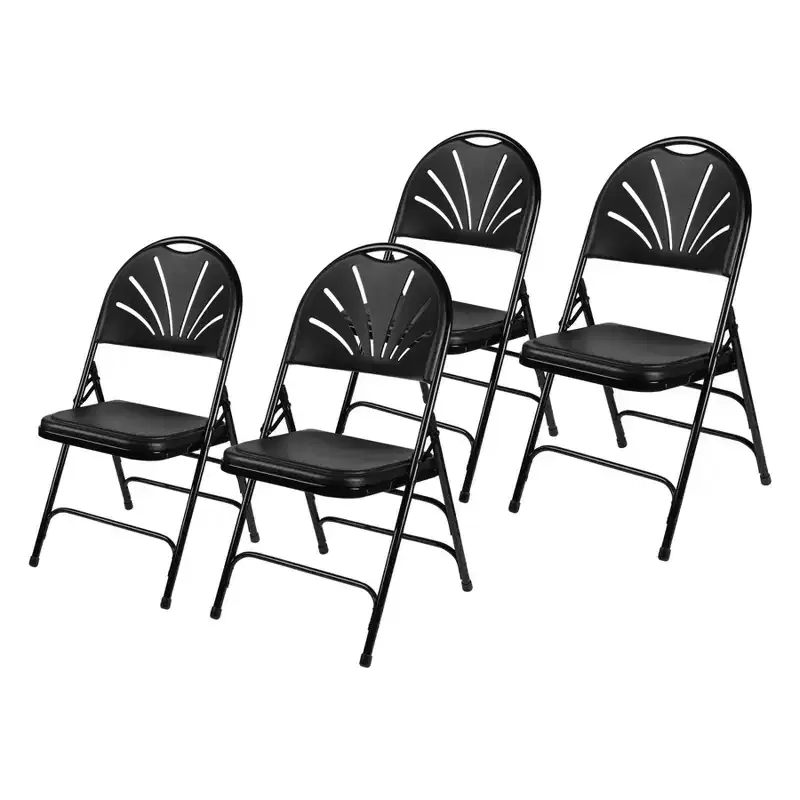 Set of 4 Deluxe Fan Back with Triple Brace Folding Chairs Black - Hampden Furnishings