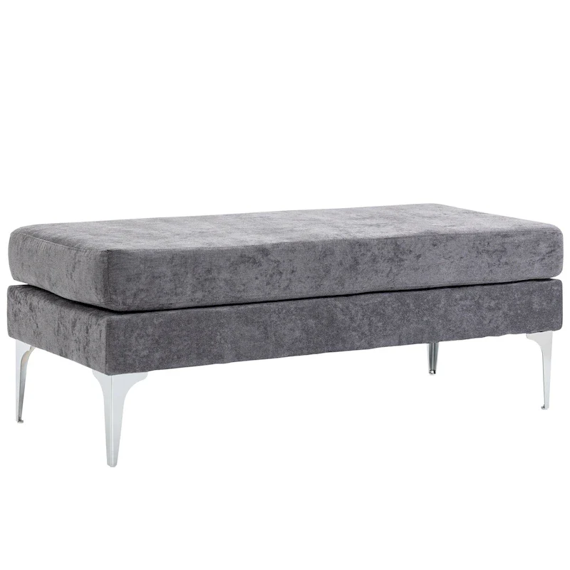 48 End of Bed Bench, Upholstered Entryway Bench with Double Layer Seat Cushions and Steel Legs, Bedroom Bench, Dark Gray