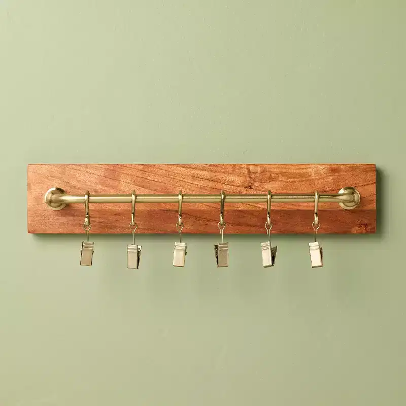 Brass and Wood Wall Rail with Clips - Hearth & Hand™ with Magnolia