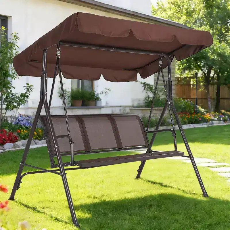 Heavy-Duty 3-Seat Outdoor Patio Swing Chair with Adjustable Canopy, Waterproof & UV Resistant, Non-Slip Feet & Strong Spring Hooks, Perfect for Patio