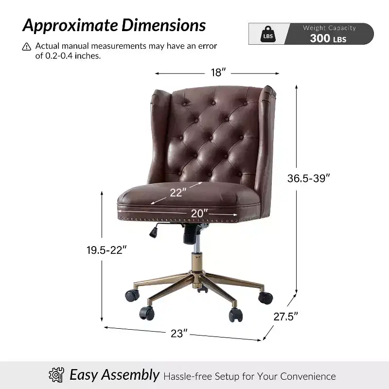 Hazel Traditional Faux Leather Wingback Office Chair — Tufted, Bronze Nailhead, Camel