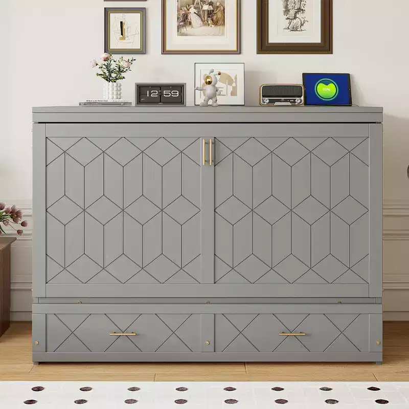 Queen Size Murphy Bed with Drawer and Charging Station