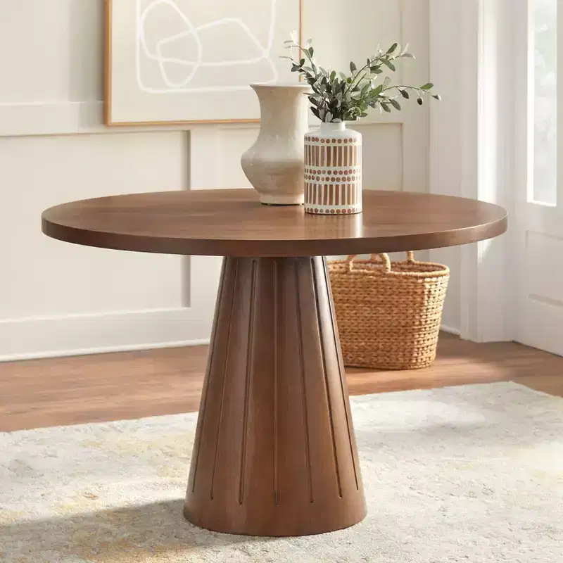 Modern 45" Round Pedestal Dining Table Walnut