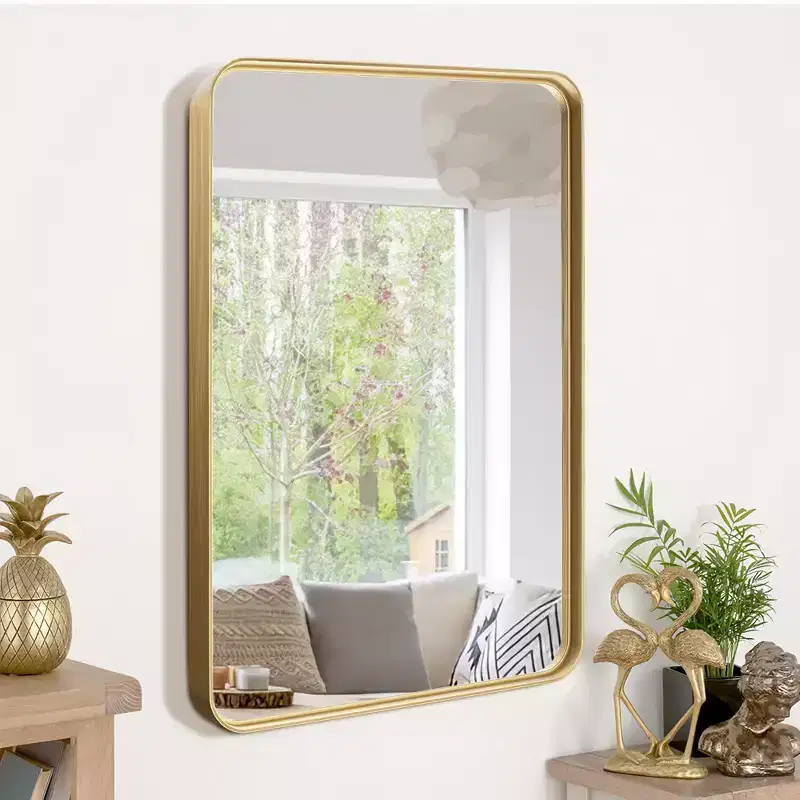 Gold Rounded Rectangle Wall Mirror, Single, 102×76×5 cm