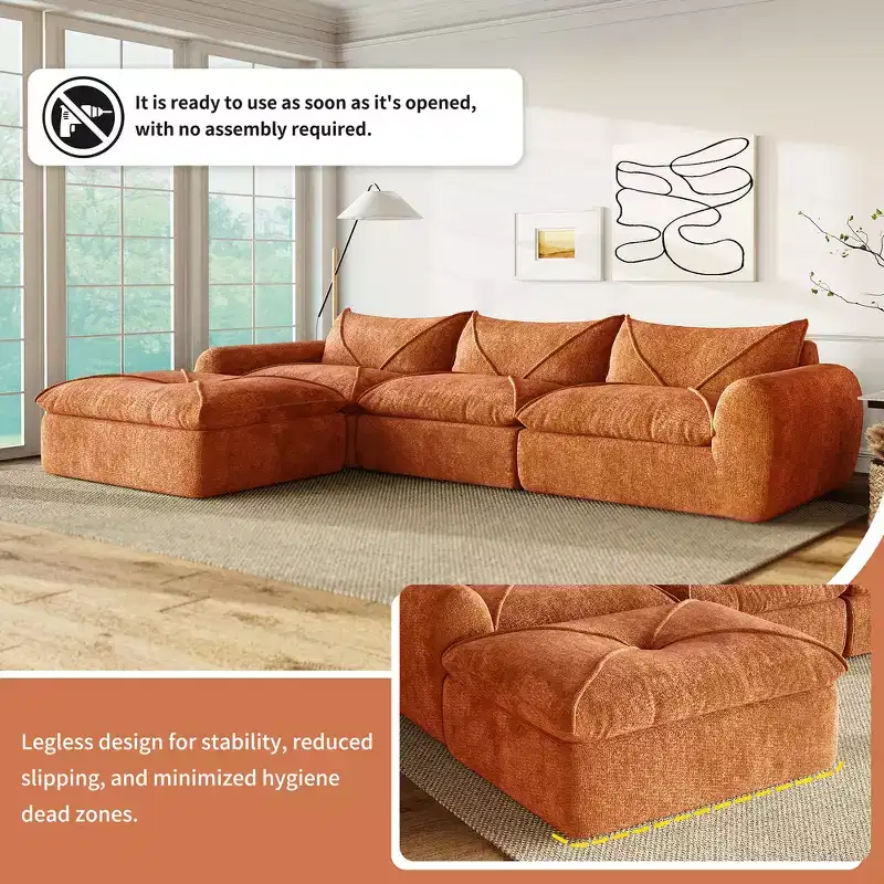 Whisen 116 Modular 4-Seat Sofa Bed, Spacious Foam Filled, Elderly/Baby Safe, No Assembly, Free Combination