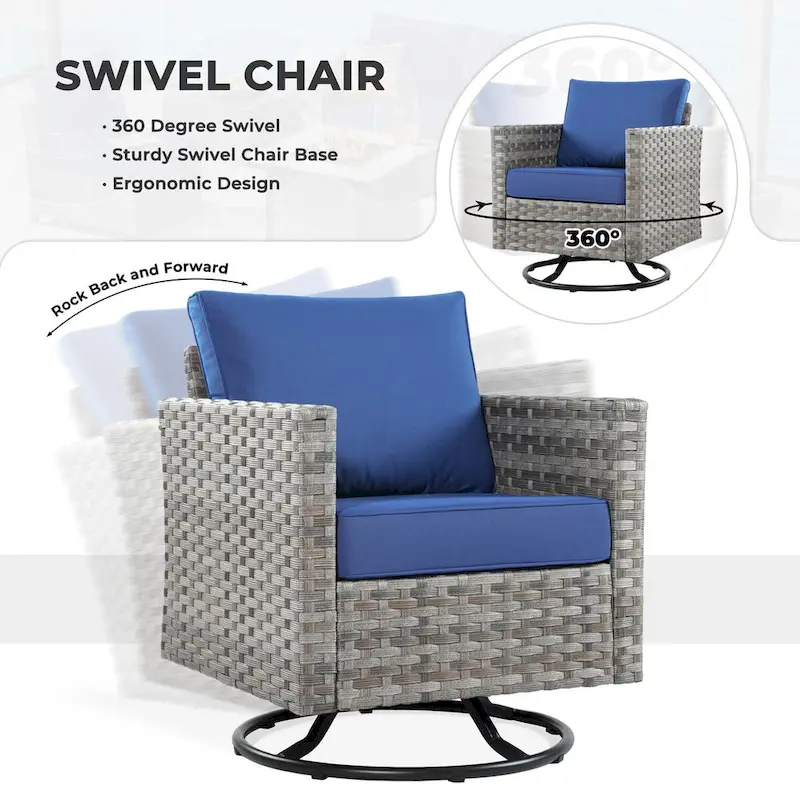 OVIOS 10-Piece Patio Wicker Conversation Rocking Chair Set With Fire Table
