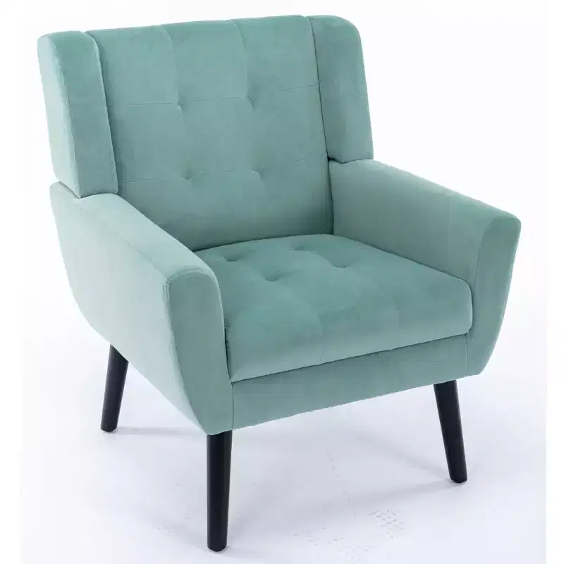 Etokfoks Velvet Upholstered Accent Chair 29.5in W x 29.5in D x 34.6in H Curved Back Black Wood Legs Modern Living Room Bedroom