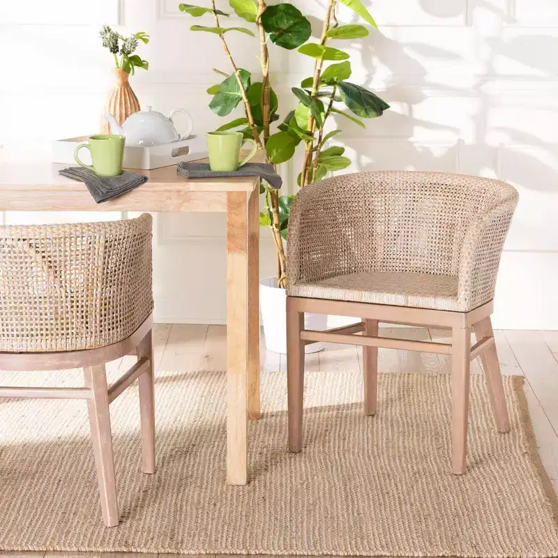 bali & pari Papua Rattan Dining Chair: Mahogany Frame, Bohemian Design, Rounded Backrest