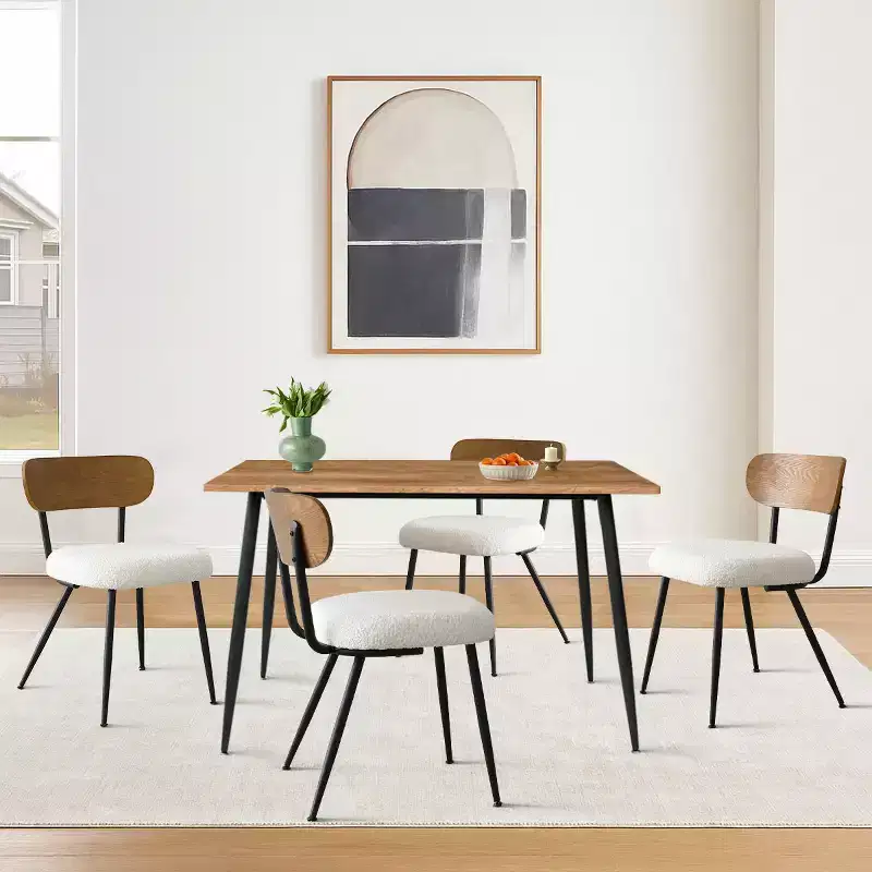 5-Piece Dining Table Set with Boucle Upholstered Chairs, 47 Compact Wood-Look Table and 4 Comfy Modern Dining Chairs - Panipeachy