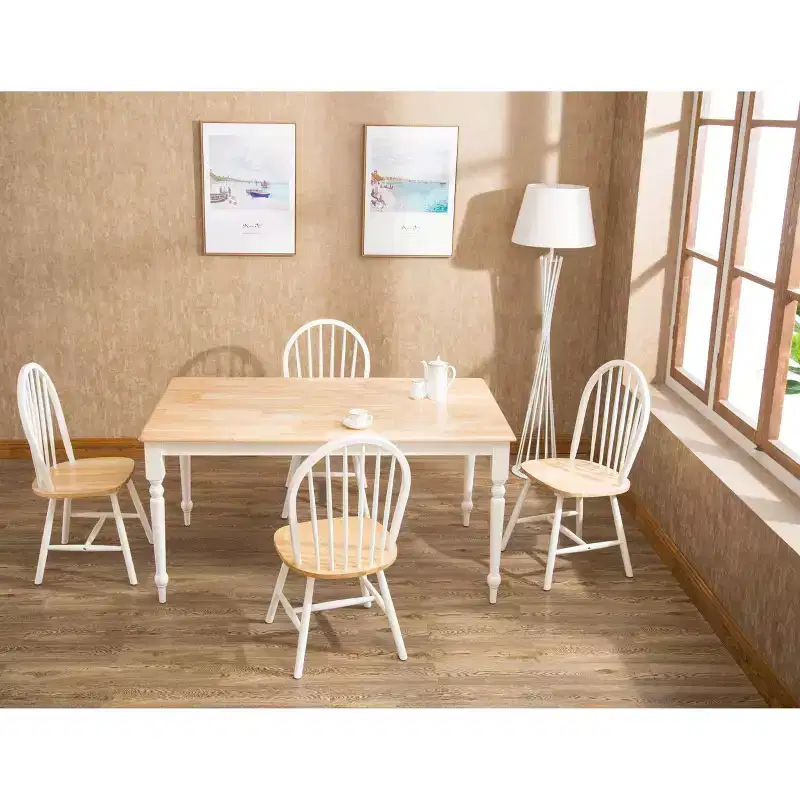 Dining Table Wood/Brown/White - Boraam: Rubberwood Frame, 6 Seats, Rectangle, 4-Leg Base, 60" Length, 36" Width
