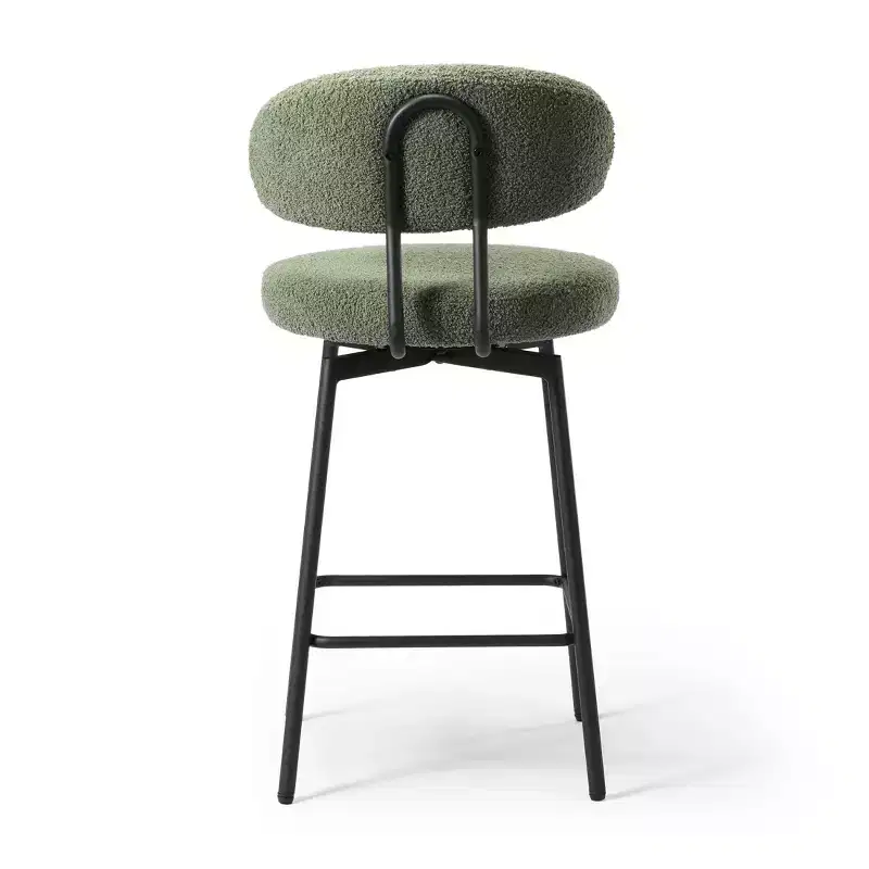 Modern Upholstered Faux Shearling Fabric Counter Height Bar Stools with Back (Set of 2