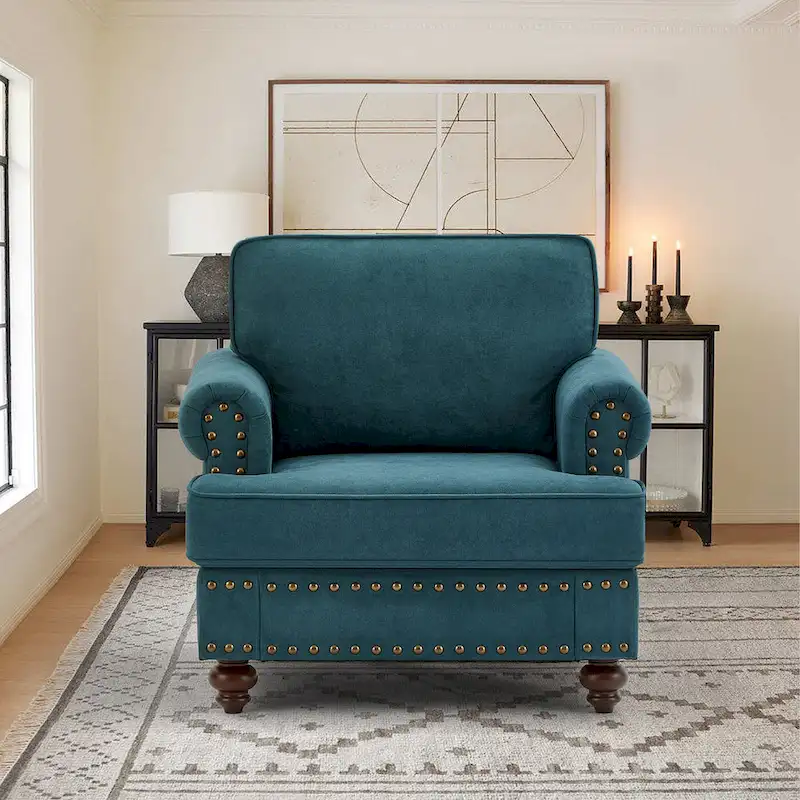 Modern Sofa Chair with Nailhead Rivet Trim - 33.07 x 37.20 x 35.43