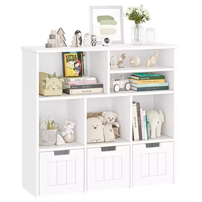 Toy Storage Cabinet and Kids Bookcase w/3 Movable Drawers & 6 Storage Cubbies Featuring for Playroom Nursery Kids Room Organization