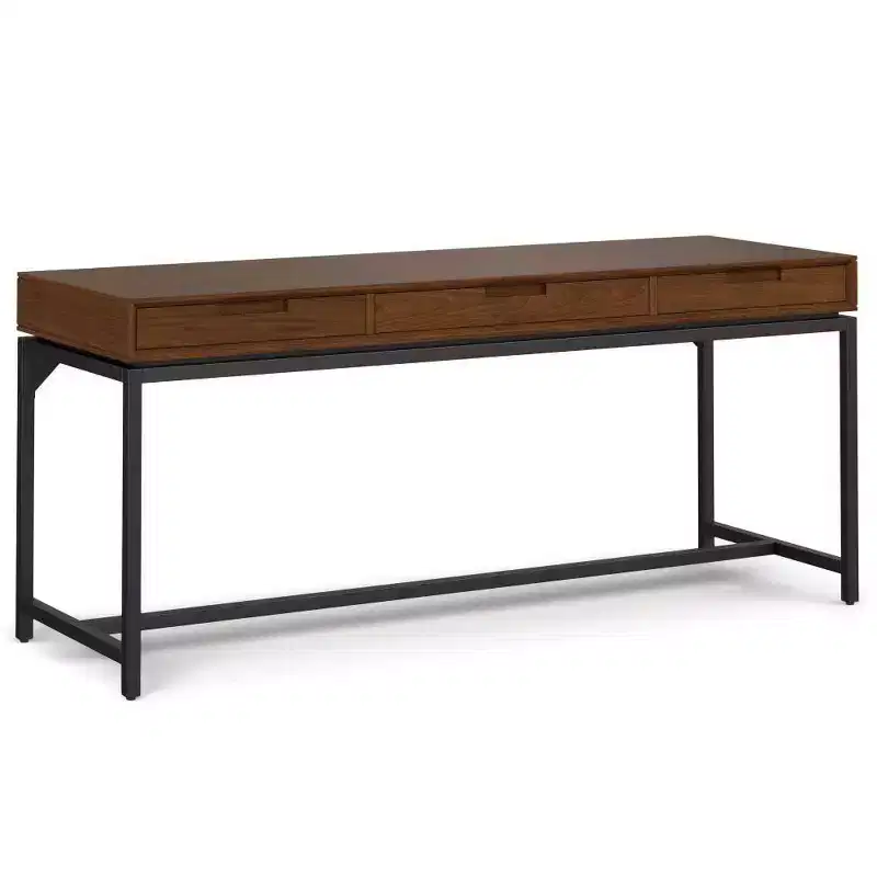 Mid-Century Solid Wood Writing Desk with Drawers, Walnut Veneer