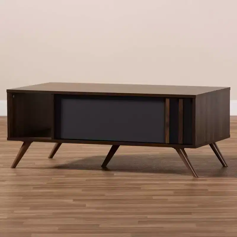 1 Drawer Two-Tone Wood Coffee Table Gray/Walnut