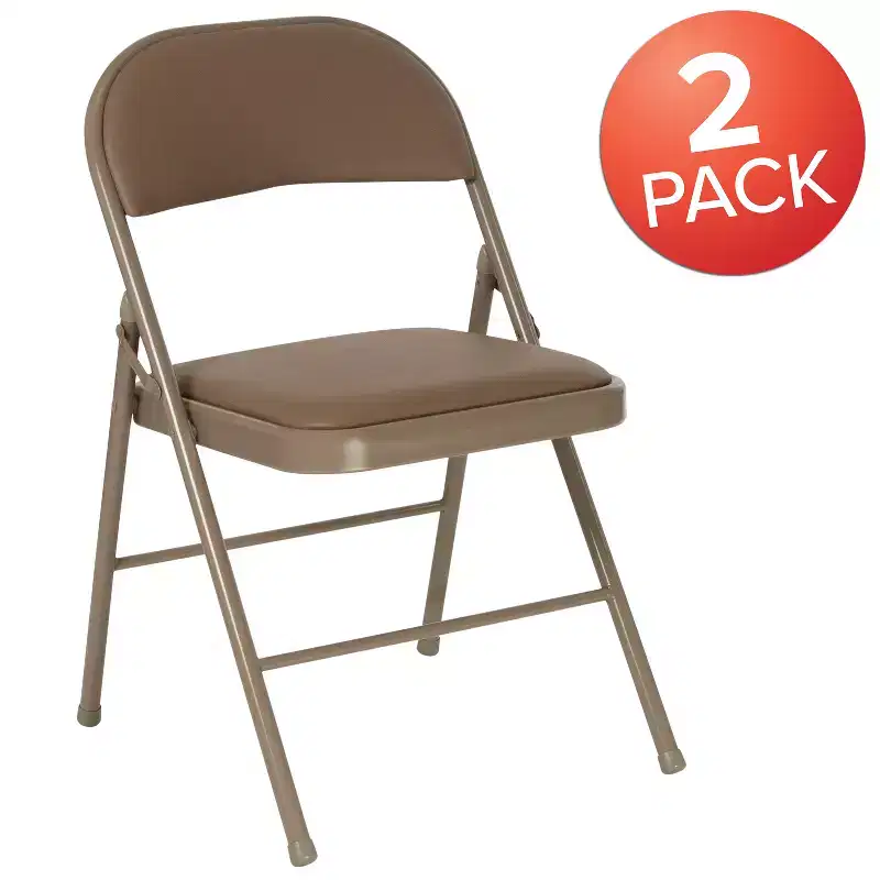 Beige / Gray Padded Vinyl Folding Chair – Set of 2