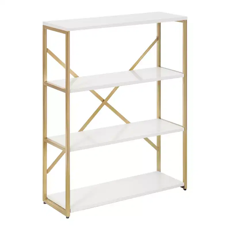 Kate & Laurel All Things Decor 24"x32"x8" Ascott 4-Tier Wall Shelf White: Luxury Glam Style, Plastic Frame
