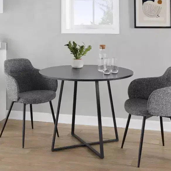 Round MDF Dining Table Black Metal/Black