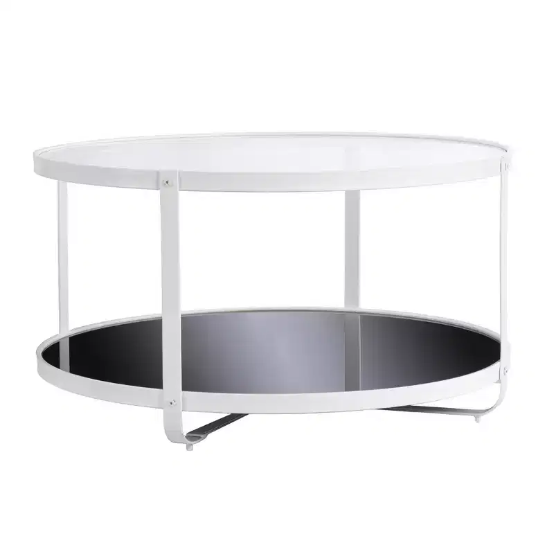 HomeRoots 32 White Glass And Metal Two Tier Round Coffee Table
