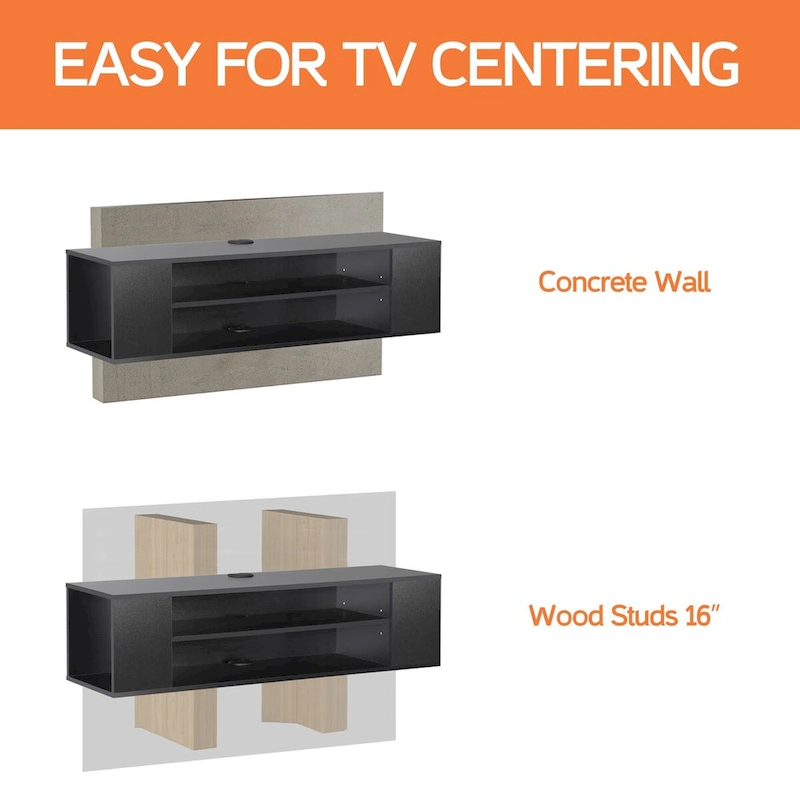 WAMPAT Floating TV Stand Shelf Wall Mounted Entertainment Center Floating Cabinet Media Hutch Under TV, 39 Inch