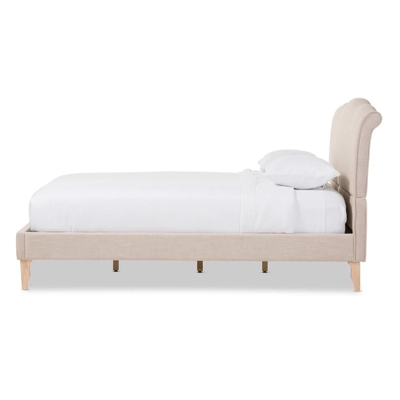 French Classic Modern Style Beige Mix Linen Fabric Platform Bed