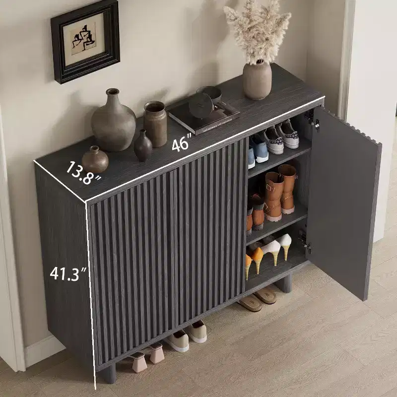 Shoe Cabinet with Fluted Door, 5-Tier Storage with 4 Adjustable Shelves, Rustic Entryway Shoe Bench for Hallway