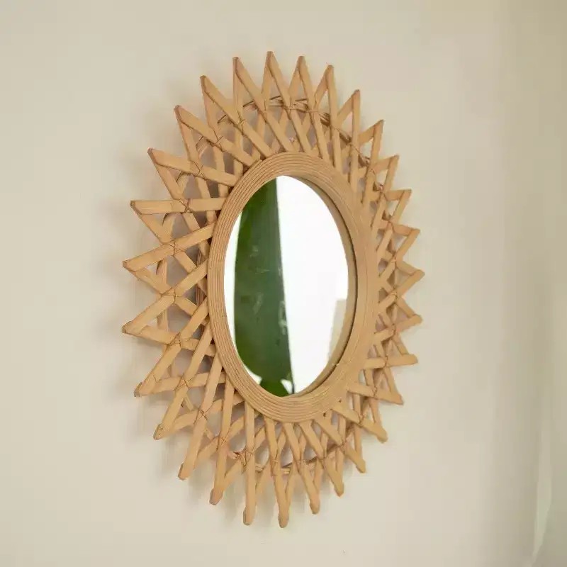 24 Modern Round Bamboo Decorative Wall Mirror with Woven Craft, Small Circle Mirror for Entryway or Living Room - Panipeachy