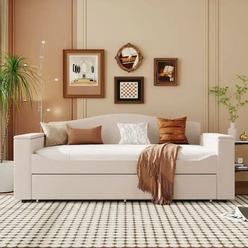 Twin Size UTeddy Fleece Daybed with Storage Armrests andTrundle