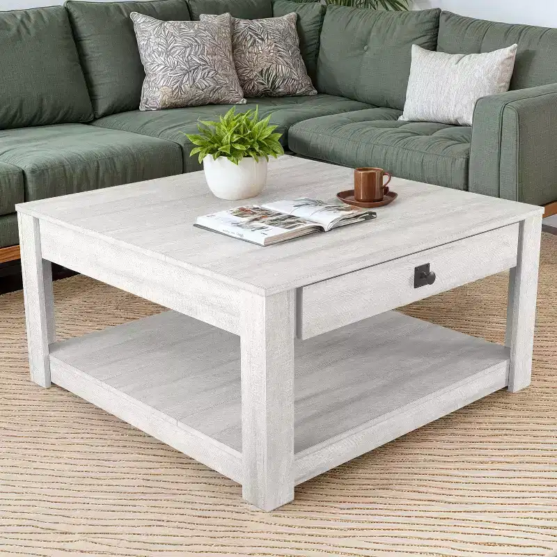 Wood Coffee Table with Drawer Storage 31.5 W  31.5 D  16.3 H