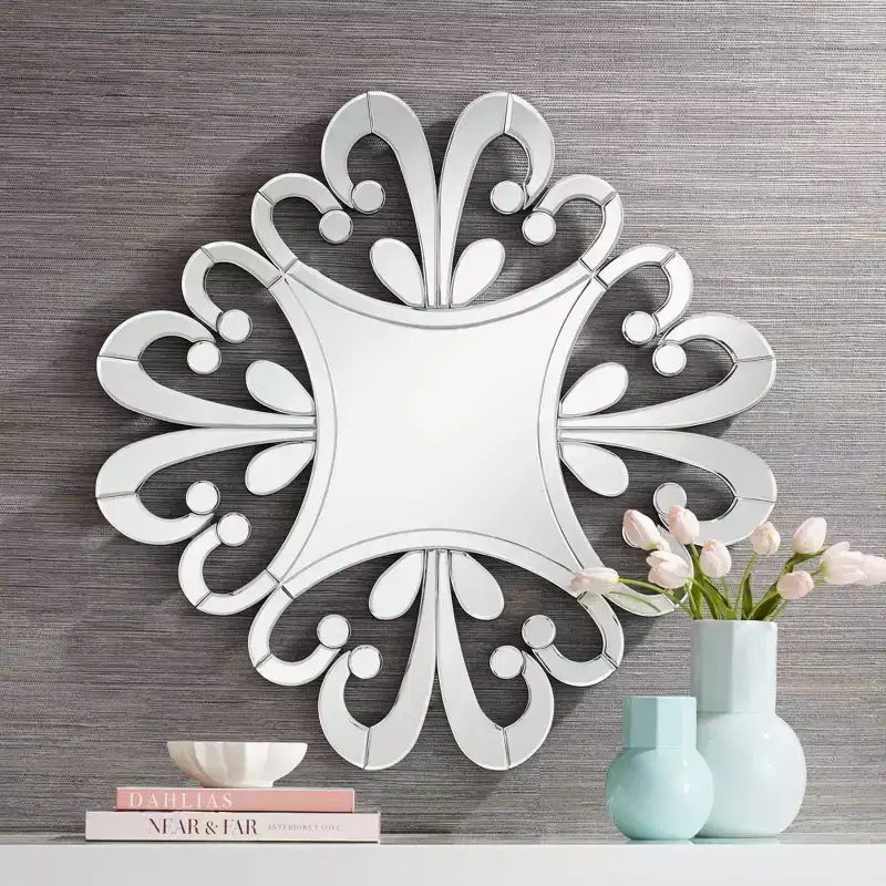 Possini Euro Design Soleil Square Starburst Vanity Wall Mirror Modern Beveled Cut Glass Pattern Frame 31 1/2 Wide for Bathroom Bedroom House Entryway