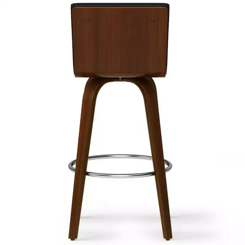 WyndenHall Madigan Barstool Black: Mid-Century Modern, Adjustable Height, Faux Leather Upholstery, Wood & Metal Frame