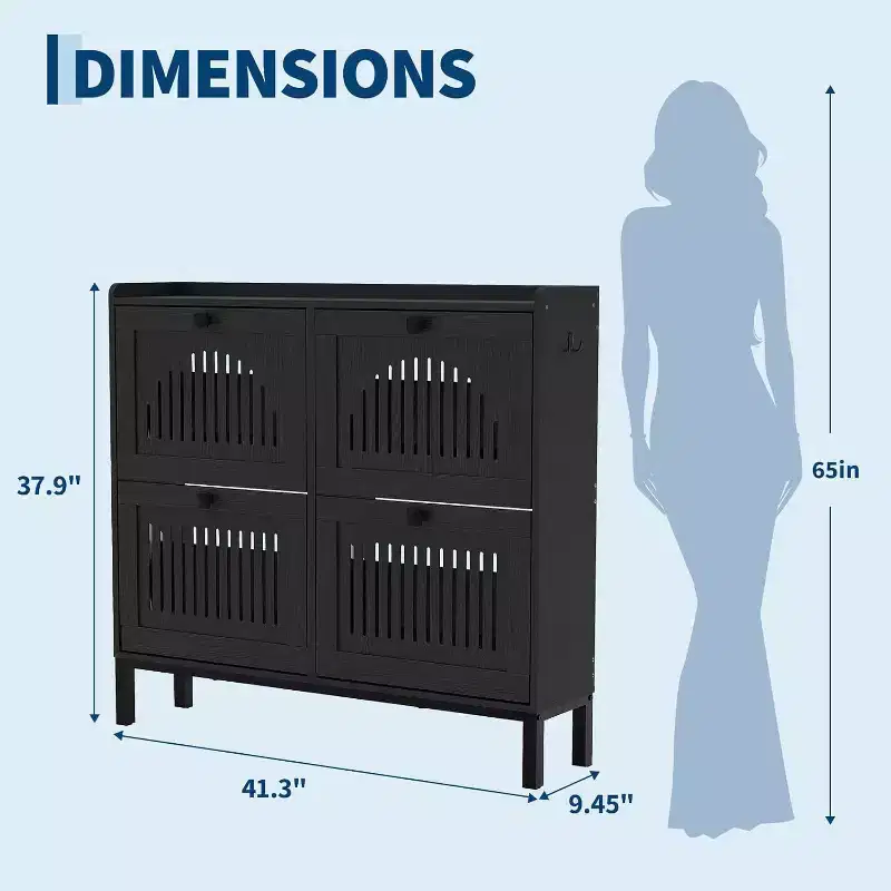 4 Flip Drawer Shoe Cabinet with Adjustable Shelves, Hidden Shoe Organizer with Large Capacity, Freestanding Wooden Shoe Rack for Home