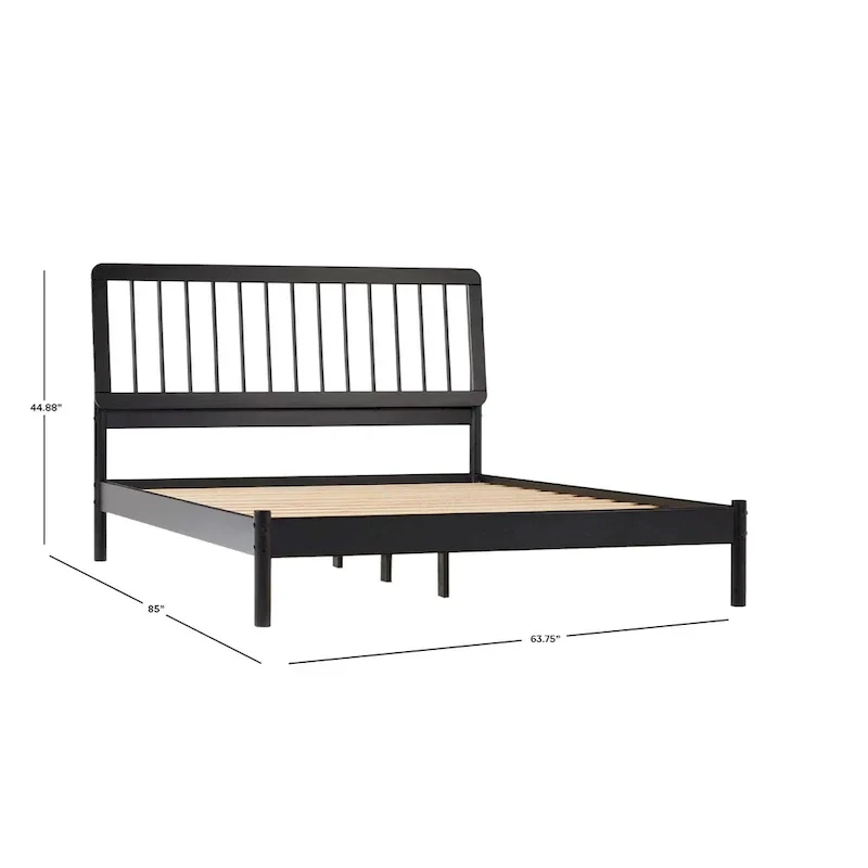 Solid Wood Queen Spindle Bed, Caramel / Natural Pine / Black, Fits 2